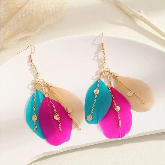 Boutique Jewelry - Feather Bling Statement Earrings